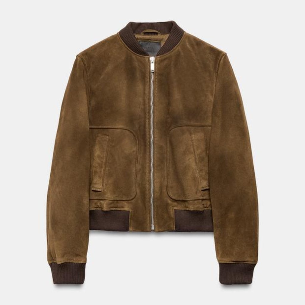 Zara 100% Suede Bomber Jacket Zw Collection Limited Edition
